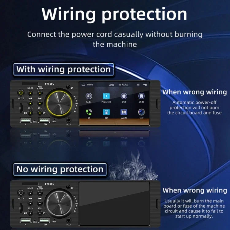 Autoradio MP5 de 4 pouces, 800x480P, compatible FM, Bluetooth et carte SD avec télécommande, F7805C