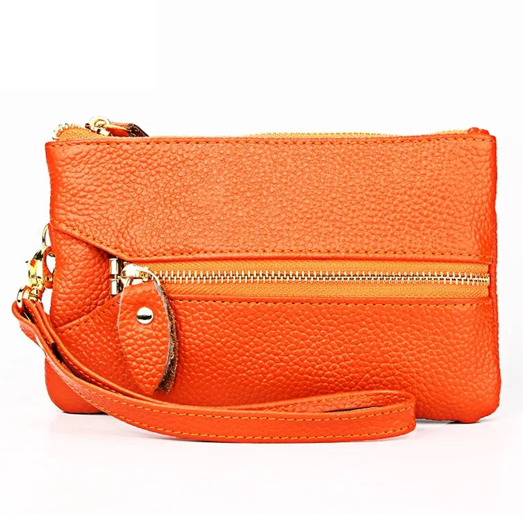 Pochette Portefeuille Carrée Horizontale Femme Texture Litchi 2001, avec Dragonne Détachable et 6 Anneaux à Clés, Orange, Rose, Vert, Jaune
