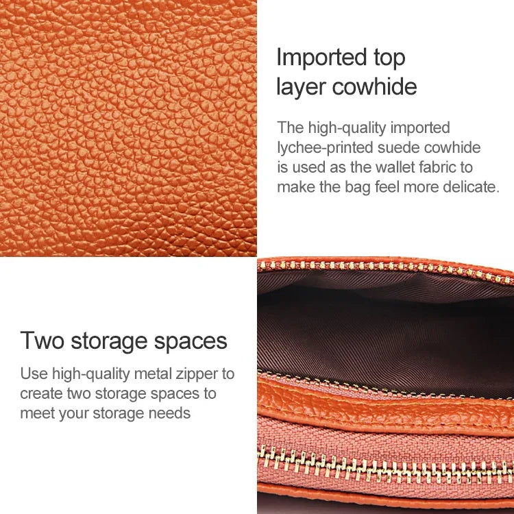 Pochette Portefeuille Carrée Horizontale Femme Texture Litchi 2001, avec Dragonne Détachable et 6 Anneaux à Clés, Orange, Rose, Vert, Jaune