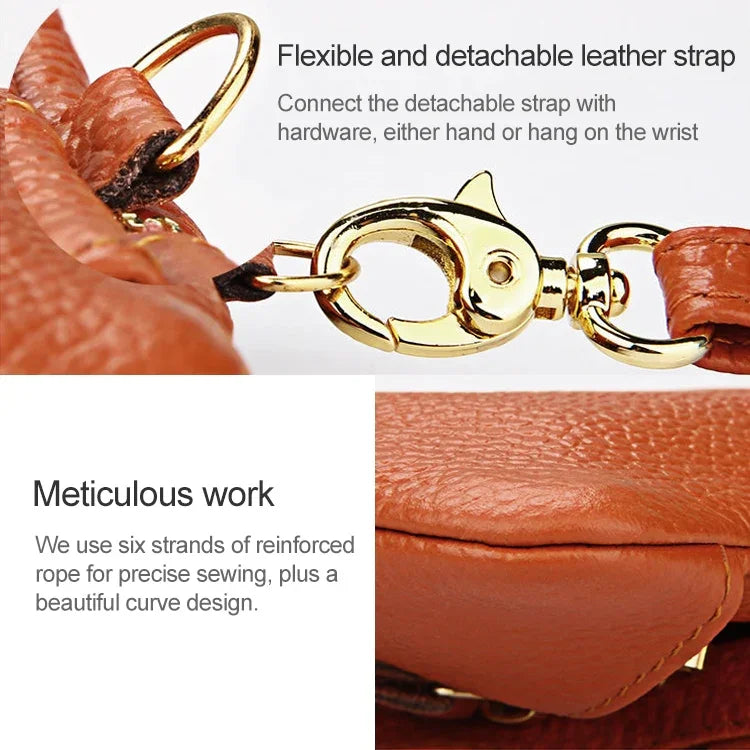 Pochette Portefeuille Carrée Horizontale Femme Texture Litchi 2001, avec Dragonne Détachable et 6 Anneaux à Clés, Orange, Rose, Vert, Jaune