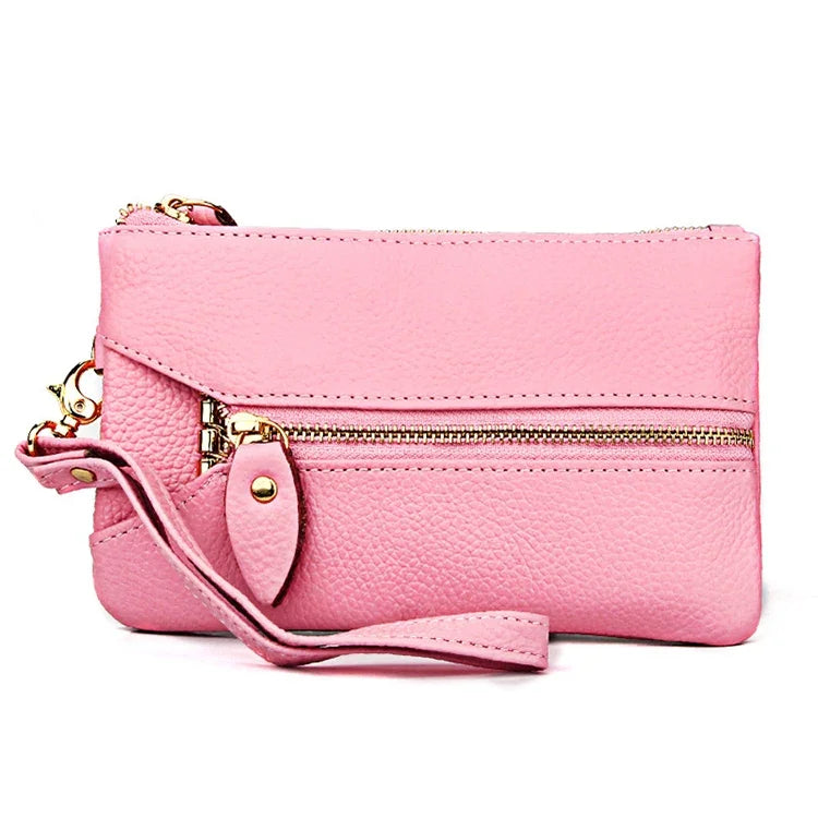 Pochette Portefeuille Carrée Horizontale Femme Texture Litchi 2001, avec Dragonne Détachable et 6 Anneaux à Clés, Orange, Rose, Vert, Jaune