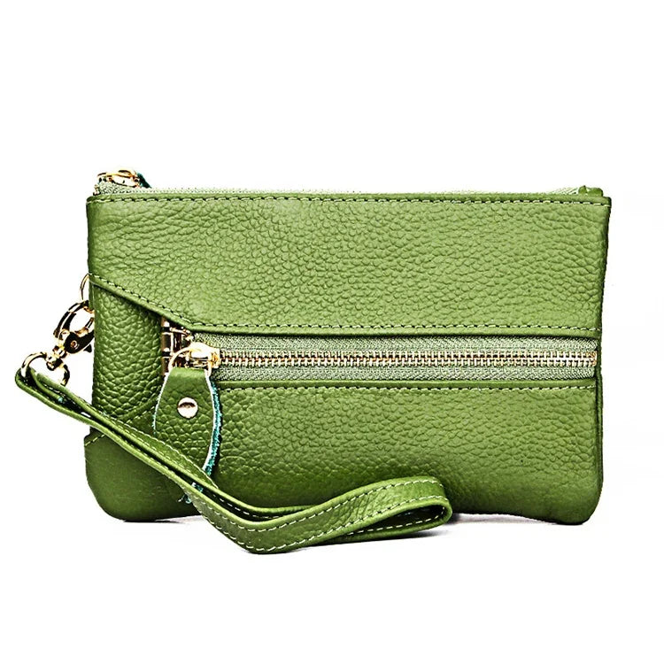 Pochette Portefeuille Carrée Horizontale Femme Texture Litchi 2001, avec Dragonne Détachable et 6 Anneaux à Clés, Orange, Rose, Vert, Jaune