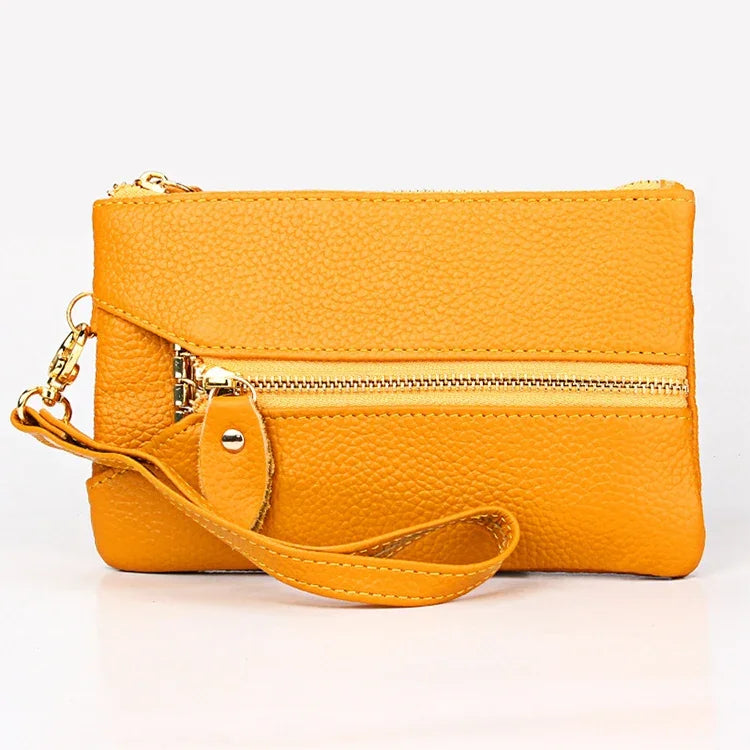 Pochette Portefeuille Carrée Horizontale Femme Texture Litchi 2001, avec Dragonne Détachable et 6 Anneaux à Clés, Orange, Rose, Vert, Jaune