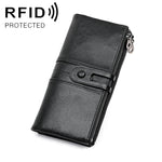 3520 Long Cowhide Leather Folding Anti-magnetic RFID Wallet for Ladies, with Card Slots, 3520 Red, 3520 Yellowish-brown, 3520 Black, 3520 Coffee, 3520 Blue