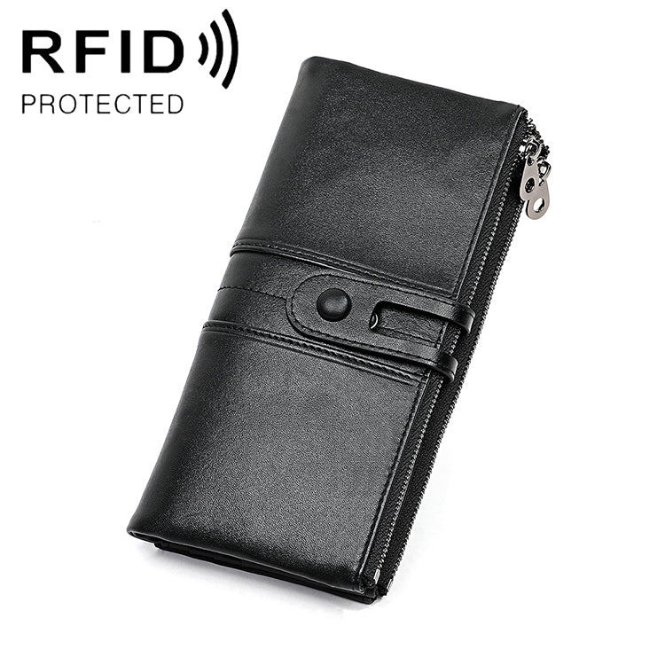 3520 Long Cowhide Leather Folding Anti-magnetic RFID Wallet for Ladies, with Card Slots, 3520 Red, 3520 Yellowish-brown, 3520 Black, 3520 Coffee, 3520 Blue