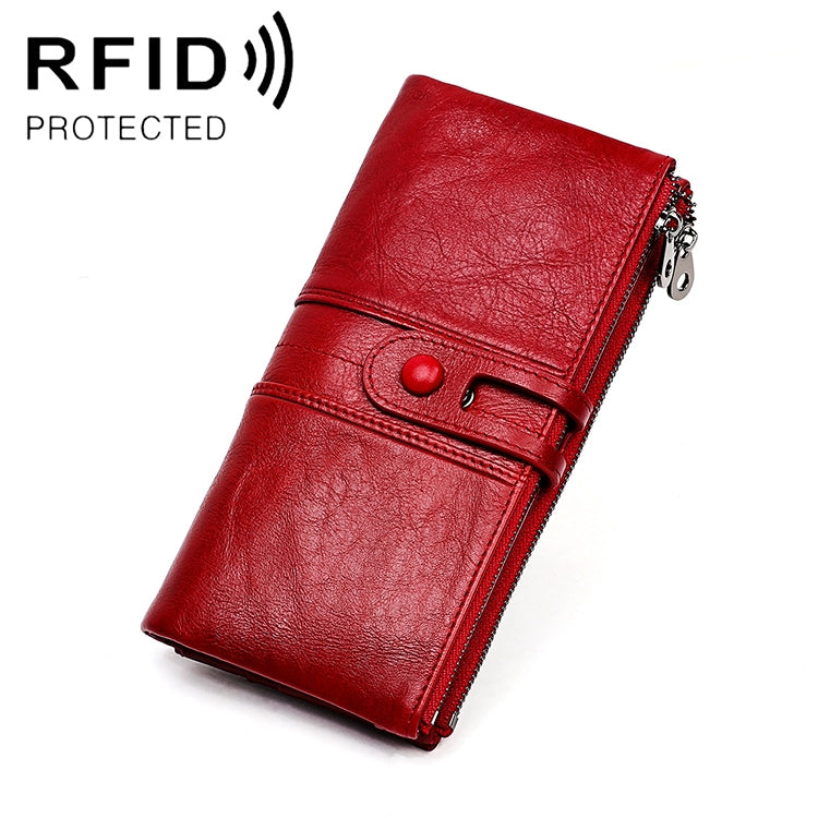 Portefeuille pliant long en cuir de vachette 3520 anti-magnétique RFID pour femmes, avec emplacements pour cartes, 3520 Noir, 3520 Café, 3520 Bleu, 3520 Rouge, 3520 Marron jaunâtre
