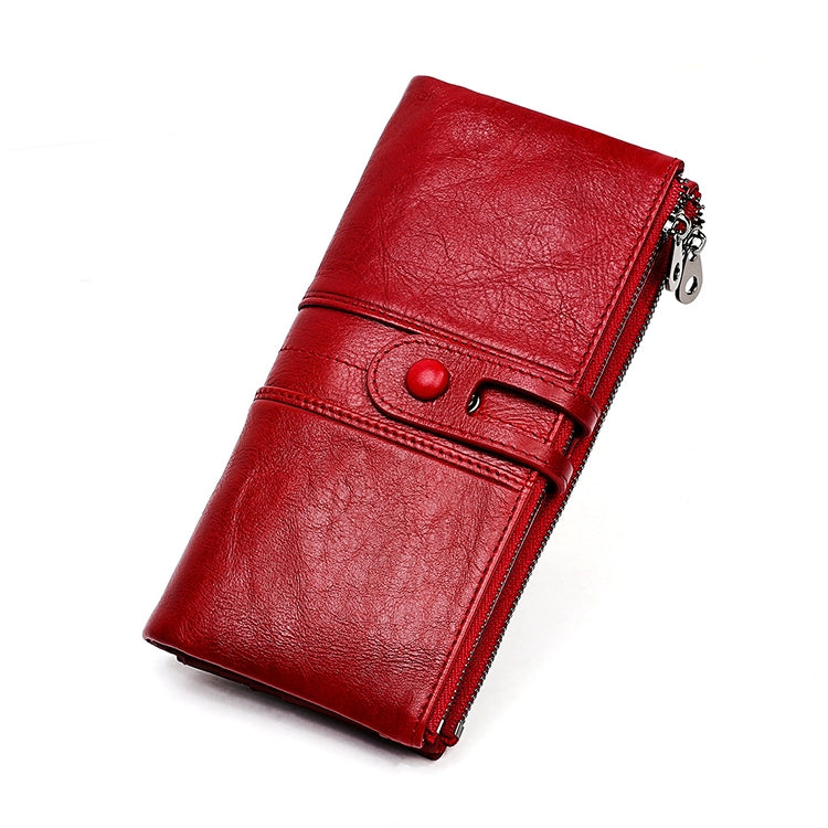 3520 Long Cowhide Leather Folding Anti-magnetic RFID Wallet for Ladies, with Card Slots, 3520 Red, 3520 Yellowish-brown, 3520 Black, 3520 Coffee, 3520 Blue