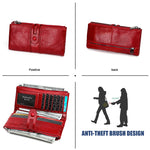 3520 Long Cowhide Leather Folding Anti-magnetic RFID Wallet for Ladies, with Card Slots, 3520 Red, 3520 Yellowish-brown, 3520 Black, 3520 Coffee, 3520 Blue