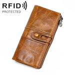 3520 Long Cowhide Leather Folding Anti-magnetic RFID Wallet for Ladies, with Card Slots, 3520 Red, 3520 Yellowish-brown, 3520 Black, 3520 Coffee, 3520 Blue
