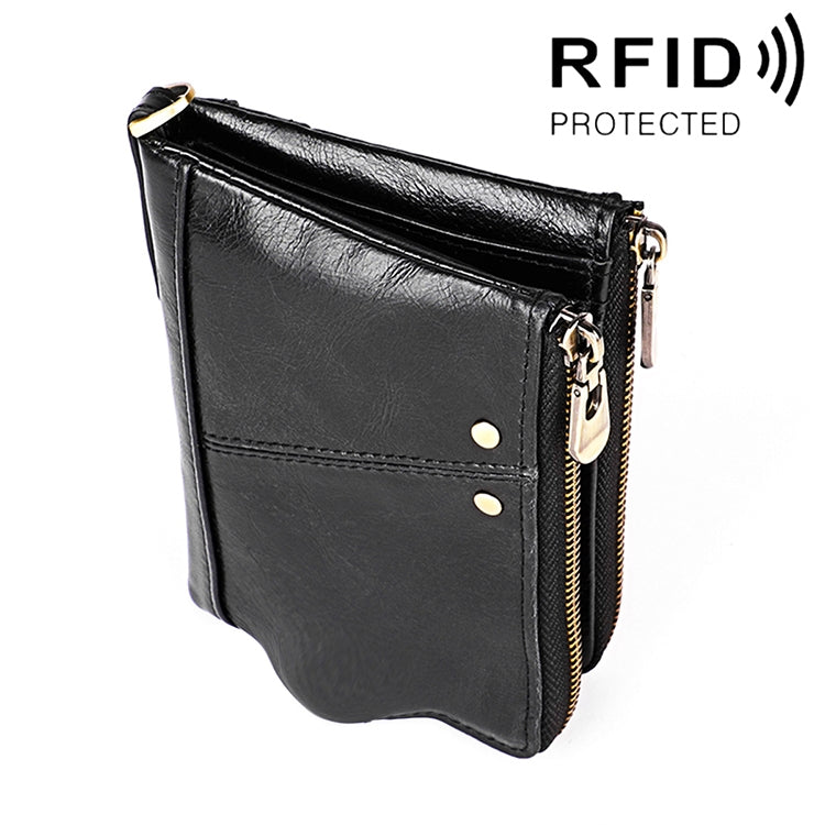 Portefeuille pliant en cuir de vache texture Crazy Horse longue 3533, anti-magnétique RFID, avec emplacements pour cartes, pour hommes, 3533 brun jaunâtre, 3533 noir, 3533 café, 3533 bleu, 3533 rouge