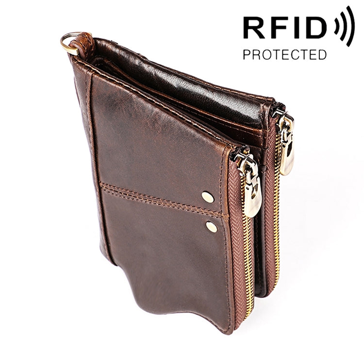 Portefeuille pliant en cuir de vache texture Crazy Horse longue 3533, anti-magnétique RFID, avec emplacements pour cartes, pour hommes, 3533 brun jaunâtre, 3533 noir, 3533 café, 3533 bleu, 3533 rouge