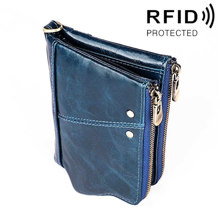 Portefeuille pliant en cuir de vache texture Crazy Horse longue 3533, anti-magnétique RFID, avec emplacements pour cartes, pour hommes, 3533 brun jaunâtre, 3533 noir, 3533 café, 3533 bleu, 3533 rouge