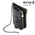 LT3533 Portefeuille pliable anti-RFID en cuir de vachette à texture Crazy Horse longue pour hommes, avec emplacements pour cartes et bandoulière, LT3533 Brun jaunâtre, LT3533 Noir, LT3533 Café, LT3533 Bleu, LT3533 Rouge