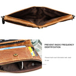 LT3533 Portefeuille pliable anti-RFID en cuir de vachette à texture Crazy Horse longue pour hommes, avec emplacements pour cartes et bandoulière, LT3533 Brun jaunâtre, LT3533 Noir, LT3533 Café, LT3533 Bleu, LT3533 Rouge