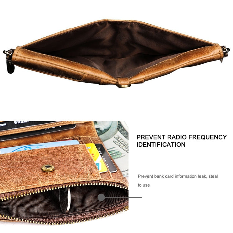 LT3533 Portefeuille pliable anti-RFID en cuir de vachette à texture Crazy Horse longue pour hommes, avec emplacements pour cartes et bandoulière, LT3533 Brun jaunâtre, LT3533 Noir, LT3533 Café, LT3533 Bleu, LT3533 Rouge