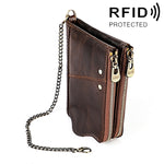LT3533 Portefeuille pliable anti-RFID en cuir de vachette à texture Crazy Horse longue pour hommes, avec emplacements pour cartes et bandoulière, LT3533 Brun jaunâtre, LT3533 Noir, LT3533 Café, LT3533 Bleu, LT3533 Rouge