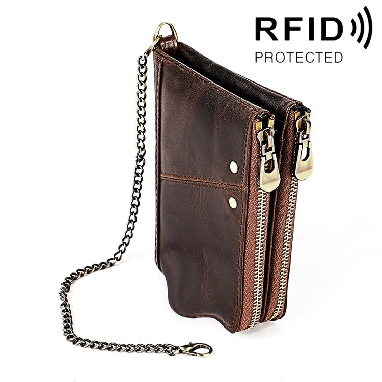 LT3533 Portefeuille pliable anti-RFID en cuir de vachette à texture Crazy Horse longue pour hommes, avec emplacements pour cartes et bandoulière, LT3533 Brun jaunâtre, LT3533 Noir, LT3533 Café, LT3533 Bleu, LT3533 Rouge