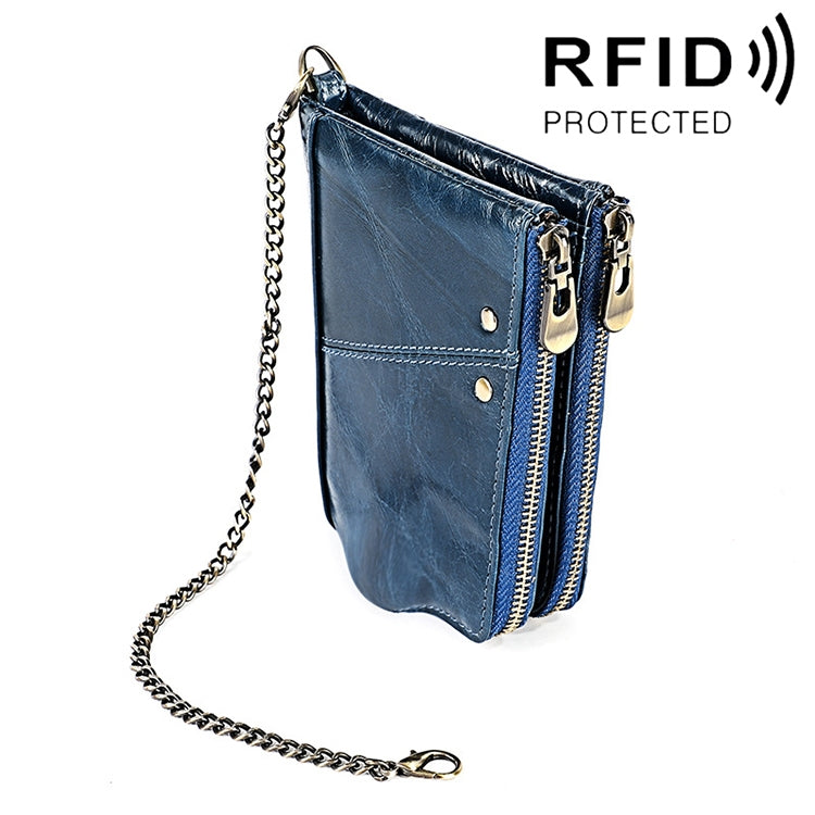 LT3533 Portefeuille pliable anti-RFID en cuir de vachette à texture Crazy Horse longue pour hommes, avec emplacements pour cartes et bandoulière, LT3533 Brun jaunâtre, LT3533 Noir, LT3533 Café, LT3533 Bleu, LT3533 Rouge