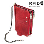 LT3533 Portefeuille pliable anti-RFID en cuir de vachette à texture Crazy Horse longue pour hommes, avec emplacements pour cartes et bandoulière, LT3533 Brun jaunâtre, LT3533 Noir, LT3533 Café, LT3533 Bleu, LT3533 Rouge