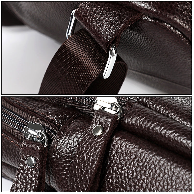 6023 Sac bandoulière croisé pour homme en cuir de vachette pleine fleur à texture litchi décontracté, Rouge, Marron, Noir, Café