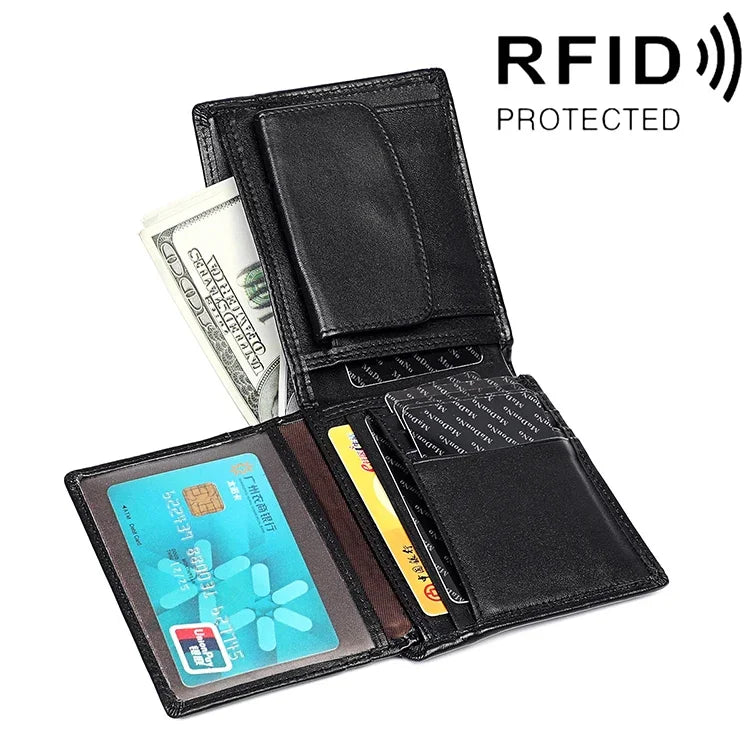 Portefeuille pochette RFID anti-magnétique en cuir à texture Crazy Horse rétro horizontal 8020 pour hommes, avec emplacements pour cartes, 8020 Noir, 8020 Café, 8020 Marron jaunâtre