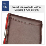 Portefeuille pour hommes en cuir de vachette 9606, anti-magnétique avec plusieurs emplacements pour cartes, avec pochette zippée, 9606 Noir, 9606 Café