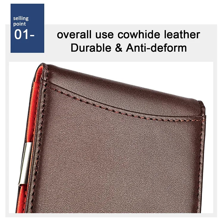 Portefeuille pour hommes en cuir de vachette 9606, anti-magnétique avec plusieurs emplacements pour cartes, avec pochette zippée, 9606 Noir, 9606 Café