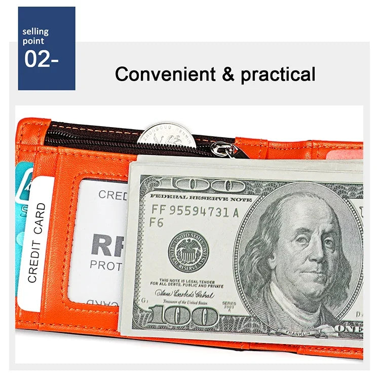 Portefeuille pour hommes en cuir de vachette 9606, anti-magnétique avec plusieurs emplacements pour cartes, avec pochette zippée, 9606 Noir, 9606 Café