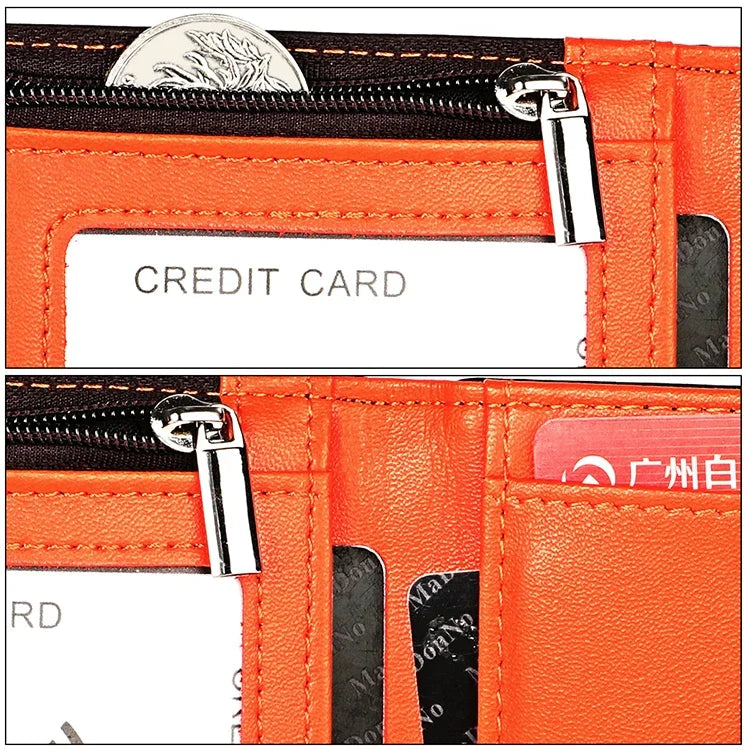 Portefeuille pour hommes en cuir de vachette 9606, anti-magnétique avec plusieurs emplacements pour cartes, avec pochette zippée, 9606 Noir, 9606 Café
