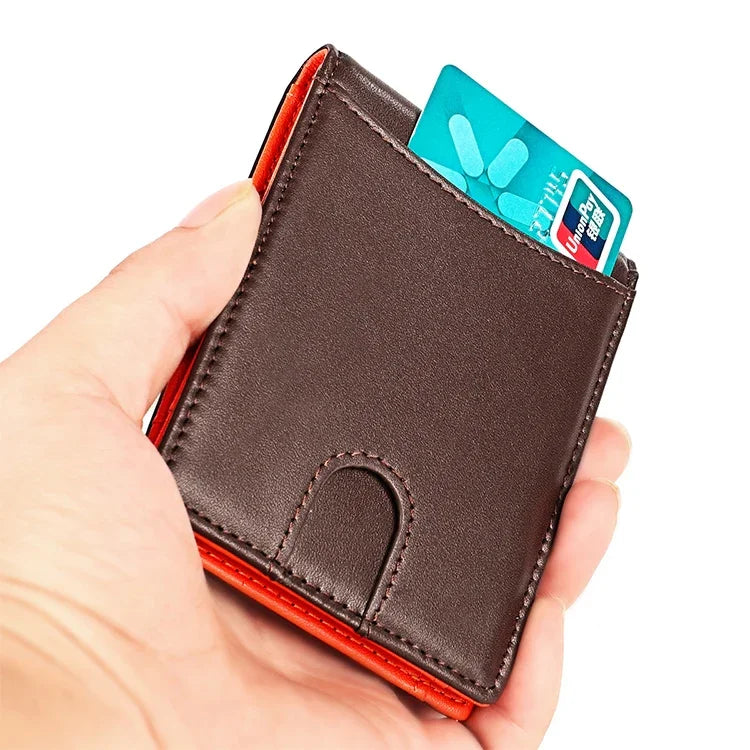 Portefeuille pour hommes en cuir de vachette 9606, anti-magnétique avec plusieurs emplacements pour cartes, avec pochette zippée, 9606 Noir, 9606 Café