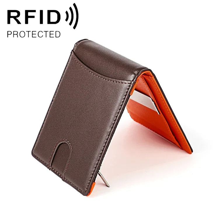 Portefeuille pour hommes en cuir de vachette 9606, anti-magnétique avec plusieurs emplacements pour cartes, avec pochette zippée, 9606 Noir, 9606 Café