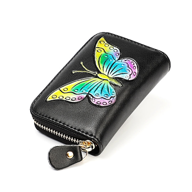 Portefeuille RFID anti-magnétique en cuir de vachette avec motif papillon KB152, forme d'organisateur, multiples emplacements pour cartes, couleurs KB152, KB152 Bleu, KB152 Violet, KB152 Argent
