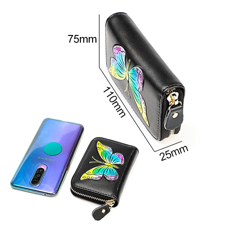 Portefeuille RFID anti-magnétique en cuir de vachette avec motif papillon KB152, forme d'organisateur, multiples emplacements pour cartes, couleurs KB152, KB152 Bleu, KB152 Violet, KB152 Argent