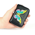 Portefeuille RFID anti-magnétique en cuir de vachette avec motif papillon KB152, forme d'organisateur, multiples emplacements pour cartes, couleurs KB152, KB152 Bleu, KB152 Violet, KB152 Argent