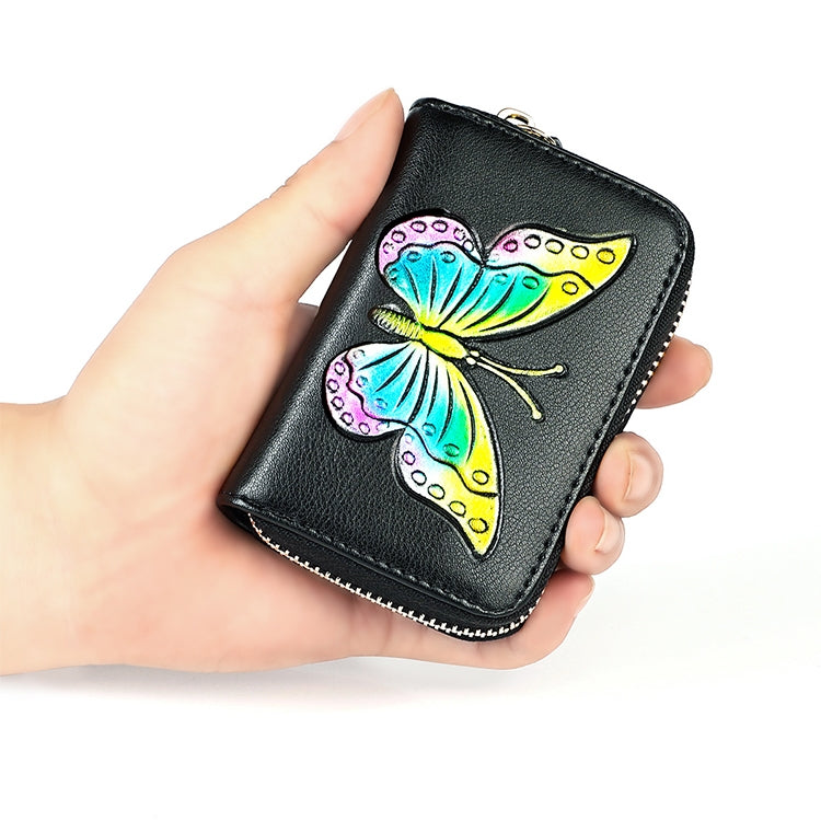 Portefeuille RFID anti-magnétique en cuir de vachette avec motif papillon KB152, forme d'organisateur, multiples emplacements pour cartes, couleurs KB152, KB152 Bleu, KB152 Violet, KB152 Argent