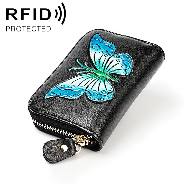 Portefeuille RFID anti-magnétique en cuir de vachette avec motif papillon KB152, forme d'organisateur, multiples emplacements pour cartes, couleurs KB152, KB152 Bleu, KB152 Violet, KB152 Argent