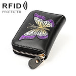 Portefeuille RFID anti-magnétique en cuir de vachette avec motif papillon KB152, forme d'organisateur, multiples emplacements pour cartes, couleurs KB152, KB152 Bleu, KB152 Violet, KB152 Argent