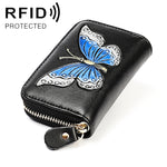 Portefeuille RFID anti-magnétique en cuir de vachette avec motif papillon KB152, forme d'organisateur, multiples emplacements pour cartes, couleurs KB152, KB152 Bleu, KB152 Violet, KB152 Argent
