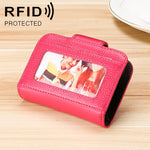 KB188 Portefeuille anti-RFID en cuir de vachette horizontal en forme d'organisateur avec plusieurs emplacements pour cartes pour femmes, avec fenêtre transparente, KB188 Violet, KB188 Rouge Rose, KB188 Bleu Saphir, KB188 Noir, KB188 Café