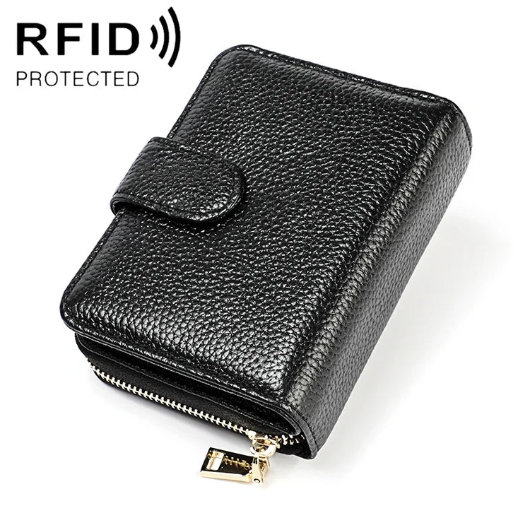 KB192 Portefeuille en cuir de vache avec fermeture éclair à boucle, forme d’organisateur, multiples emplacements pour cartes, portefeuille anti-magnétique RFID pour hommes, KB192 Noir