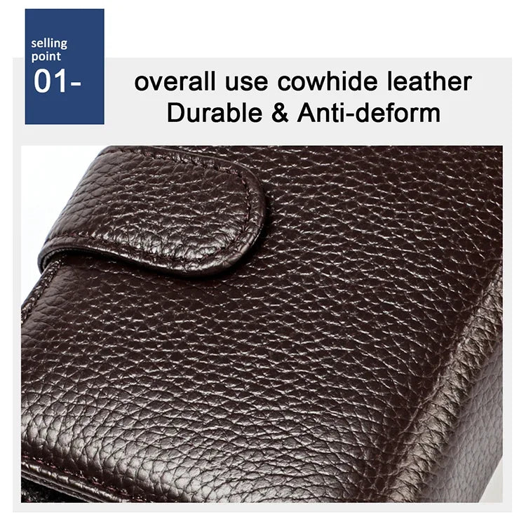 KB192 Buckle Zipper Cowhide Leather Organ Shape Multiple Card Slots Anti-magnetic RFID Wallet Clutch Bag for Men, KB192 Black