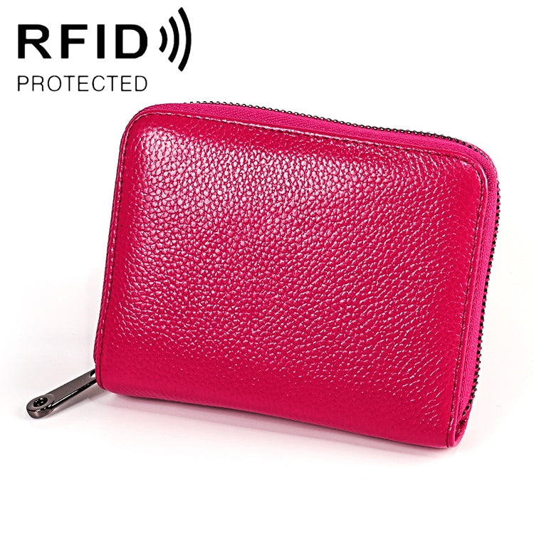 Portefeuille en cuir de vachette KB195 avec fermeture éclair, double rangée, forme d'organisateur, plusieurs emplacements pour cartes, anti-RFID magnétique, sac pochette pour femmes, KB195 Rose, KB195 Violet, KB195 Rouge Rose, KB195 Noir, KB195 Café