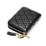 KB213 Portefeuille Pochette en cuir de vachette texturé diamant à fermeture éclair, double rangée, forme d'orgue, multiples fentes pour cartes, anti-RFID pour femmes, KB213 Bleu, KB213 Rose Clair, KB213 Rose Rouge, KB213 Noir, KB213 Rose