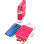 KB213 Portefeuille Pochette en cuir de vachette texturé diamant à fermeture éclair, double rangée, forme d'orgue, multiples fentes pour cartes, anti-RFID pour femmes, KB213 Bleu, KB213 Rose Clair, KB213 Rose Rouge, KB213 Noir, KB213 Rose