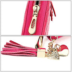 KB213 Portefeuille Pochette en cuir de vachette texturé diamant à fermeture éclair, double rangée, forme d'orgue, multiples fentes pour cartes, anti-RFID pour femmes, KB213 Bleu, KB213 Rose Clair, KB213 Rose Rouge, KB213 Noir, KB213 Rose