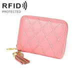 KB213 Portefeuille Pochette en cuir de vachette texturé diamant à fermeture éclair, double rangée, forme d'orgue, multiples fentes pour cartes, anti-RFID pour femmes, KB213 Bleu, KB213 Rose Clair, KB213 Rose Rouge, KB213 Noir, KB213 Rose