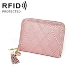 KB213 Portefeuille Pochette en cuir de vachette texturé diamant à fermeture éclair, double rangée, forme d'orgue, multiples fentes pour cartes, anti-RFID pour femmes, KB213 Bleu, KB213 Rose Clair, KB213 Rose Rouge, KB213 Noir, KB213 Rose
