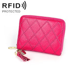 KB213 Portefeuille Pochette en cuir de vachette texturé diamant à fermeture éclair, double rangée, forme d'orgue, multiples fentes pour cartes, anti-RFID pour femmes, KB213 Bleu, KB213 Rose Clair, KB213 Rose Rouge, KB213 Noir, KB213 Rose
