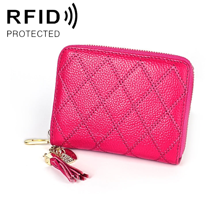 KB213 Portefeuille Pochette en cuir de vachette texturé diamant à fermeture éclair, double rangée, forme d'orgue, multiples fentes pour cartes, anti-RFID pour femmes, KB213 Bleu, KB213 Rose Clair, KB213 Rose Rouge, KB213 Noir, KB213 Rose