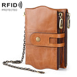 LT3539 Cowhide Leather Zipper Buckle Anti-magnetic RFID Wallet Clutch Bag for Men, with Card Slots & Shoulder Strap, LT3539 Shoulder Strap Blue, LT3539 Strap Red, LT3539 Yellowish-brown
